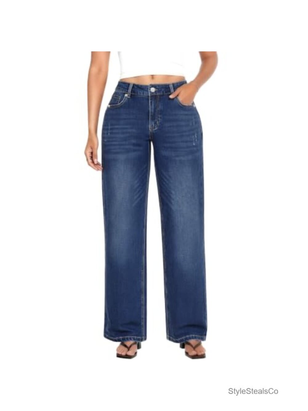 Women's Wide Leg Jeans Mid Rise Baggy Straight Denim Pants